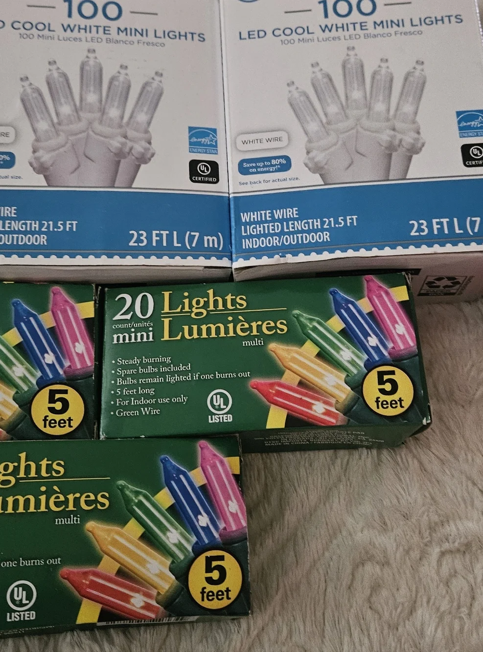 7 Pkgs Of Mini Mixed Christmas String Lights Bundle